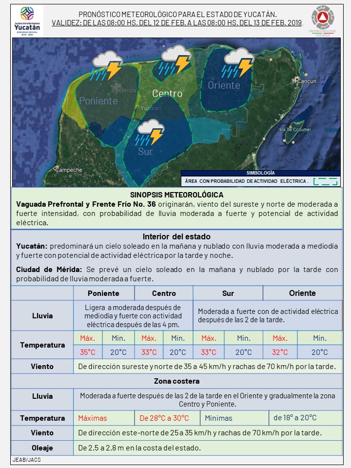 Se espera lluvias fuertes acompañadas de actividad eléctrica en Yucatán