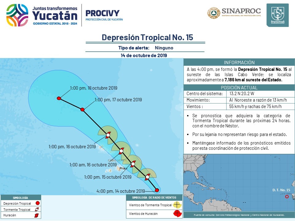 Depresión Tropical 15 no representa riesgo para Yucatán.