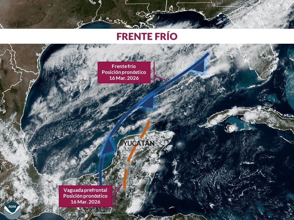 Nuevo frente frío dejará lluvias, vientos fuertes y descenso de temperatura en Yucatán a partir del 16 de marzo.