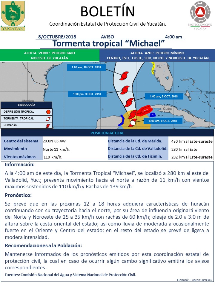 Alerta Verde solo para el noreste de Yucatán, el resto permanece en Alerta Azul. 