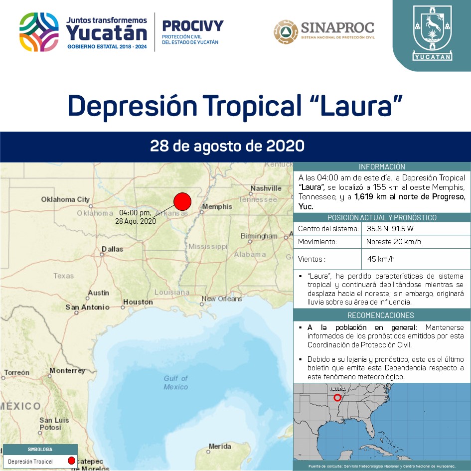 "Laura" se degrada a Depresión Tropical.