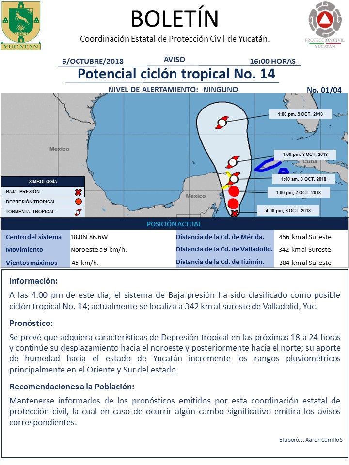 Continúa el potencial de lluvia moderada a ocasionalmente fuerte en Yucatán