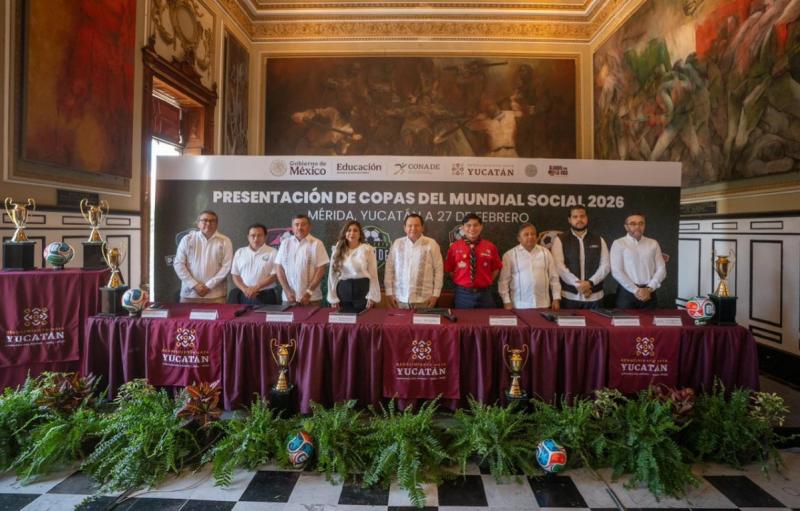 Presentan en Yucatán las seis Copas del Mundial Social 2026