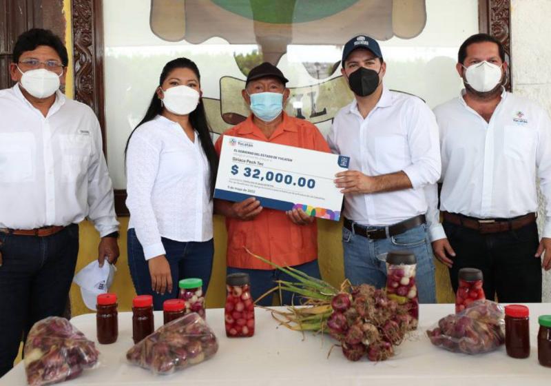 Impulsa el Gobernador Mauricio Vila Dosal la producción de cebollitas de Ixil con la entrega de apoyos económicos