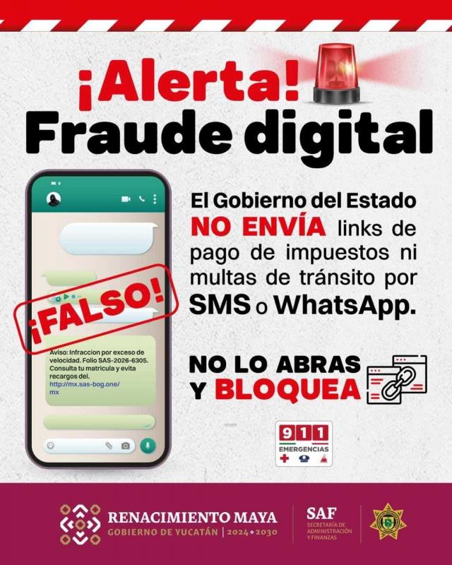 Gobierno del Estado alerta sobre mensajes falsos para el pago de multas e impuestos
